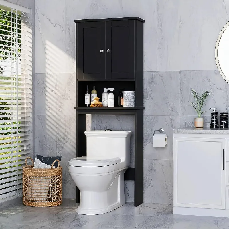 Photo 1 of *Parts Missing?* Sobaniilo Over The Toilet Storage Cabinet, Bathroom Storage Organizer Over Toilet, Space Saver W/Adjustable Shelf & Open Storage Shelf, Black
