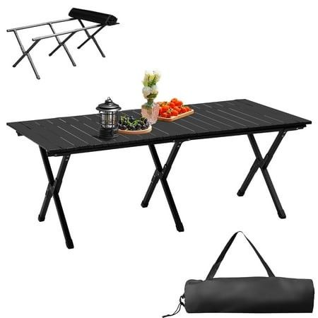 Photo 1 of *Rust?* Ktaxon 46in Folding Camping Table Portable Picnic Table Lightweight Roll up Side Table Outdoor Camp Table for Travel Hiking Backyard BBQ Party Black
