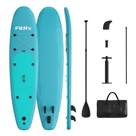 Photo 1 of *Small scratches and scuffed up* FitRx 10ft. Inflatable Paddle Board with Aluminum Adjustable Paddle and Accessories Carry Bag
