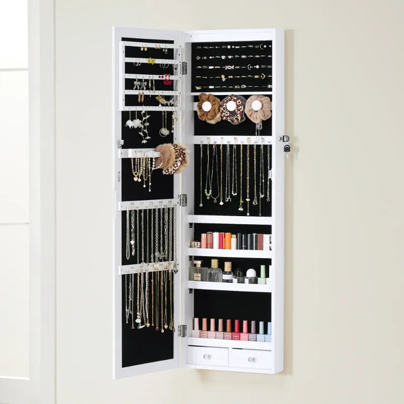 Photo 1 of *Factory Sealed* edx Full-Length Mirror Jewelry Cabinet with 6 LED Lights, Wall Door Mounted Large Jewelry Armoire Organizer with Makeup Storage
