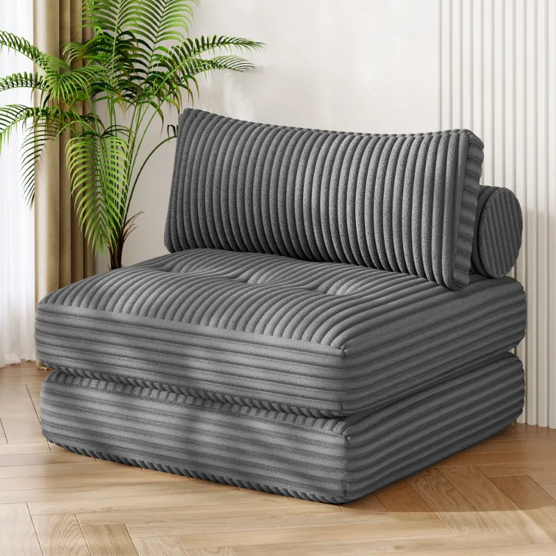 Photo 1 of *Factory Sealed* Neche Corduroy Folding Sofa Bed, Convertible Sleeper Chair with Pillow Foldable Mattress with Back Support, Portable Fold Out Chair Bed Comfy Floor Sofa Lounge for Living Room Bedroom, Gray, Single
