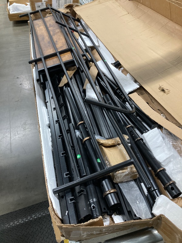 Photo 1 of ***(PARTS ONLY -SELLING AS PARTS ONLY)*** 
Cocosity Metal Twin over Twin Bunk Bed with Storage Bag 2 Convertible Twin Beds , Antique Wood Grain***(BOX RIPPED/TORN)*** 