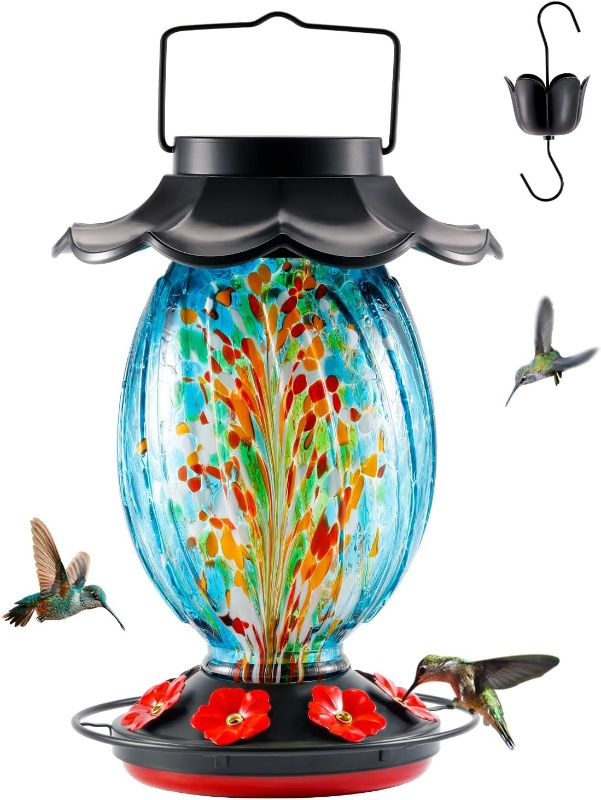 Photo 1 of ***PARTS ONLY -MISSING PARTS-SELLING AS IS - REPLACEMENT GLASS ONLY***
Solar Hummingbird Feeder - 49 fl.oz Hand Blown Glass Color Changing - Perfect Hummingbird Feeder for Outdoors Hanging (Blue)