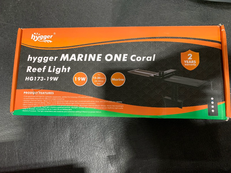 Photo 1 of hygger LED Saltwater Aquarium Light, 24/7 Mode Nano Tank Reef Light for Coral, Refugium Light with White, Blue, U-V LEDs Dimmer Timer Moonlight Mounting Bracket 2 Metal Legs 11'' Long 19W
