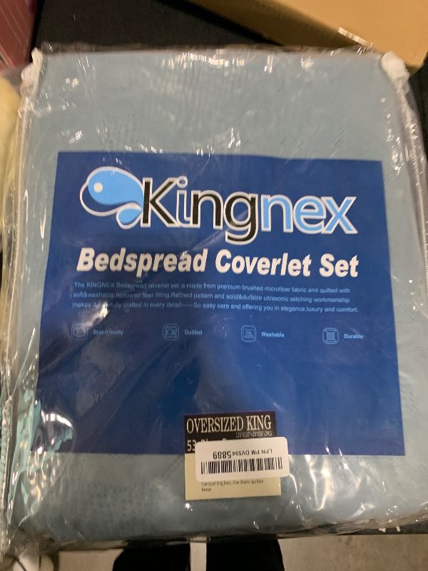 Photo 1 of Oversized King Bedspreads 128x120 Extra Wide Quilt for Tall King California King Bed Lightweight 3 Piece Quilted Coverlet Pillow Shams Set Spa Blue