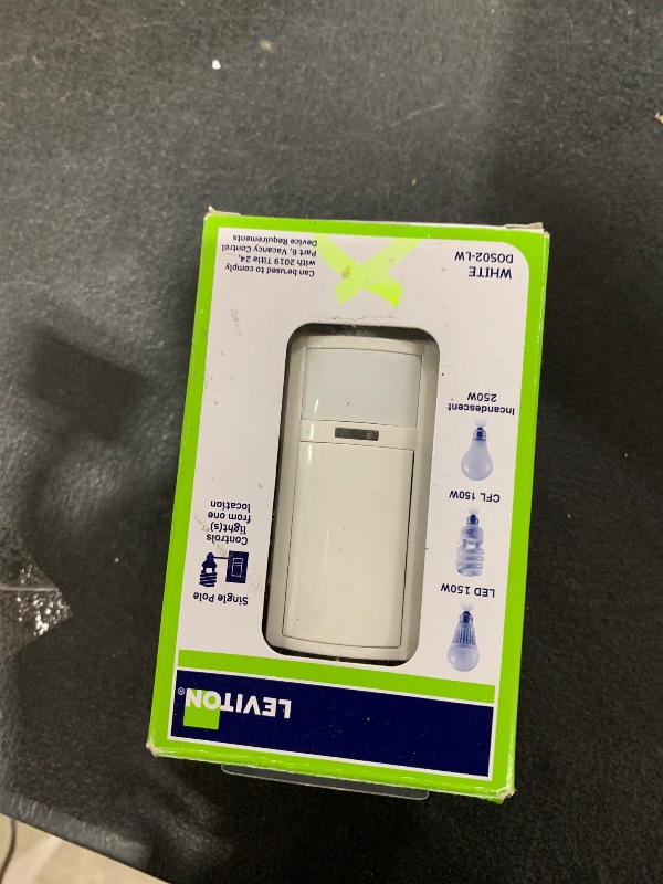 Photo 1 of Leviton DOS02-LW Motion Sensor Light Switch, Motion Activated, Auto-On/Auto-Off or Manual-On, 2A, No Neutral Wire Required, Single Pole, White