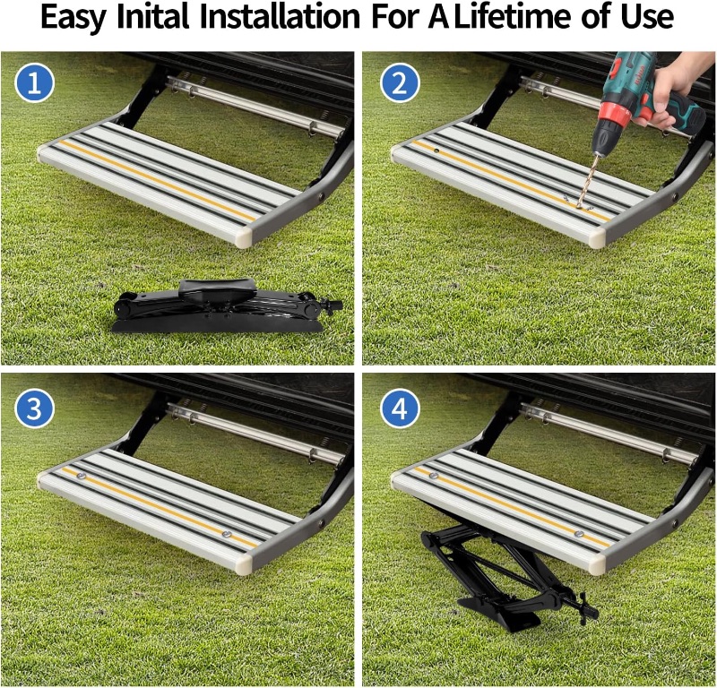Photo 1 of IMAYCC RV Step Stabilizer Kit, RV Steps Accessories for Travel Trailers, 5th Wheels, Camper and Motorhomes, Ladder Stabilizer Drill Allowed, Height Adjustable, Enlarge Base, Anti-Shaking 
