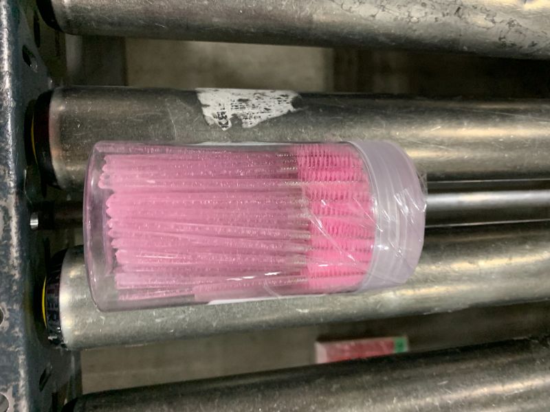 Photo 1 of 100 Pcs Disposable Mascara Wands, Crystal Eyebrow Spoolies Brush for Eyelash Extensions, Pink Lash Brushes with Container