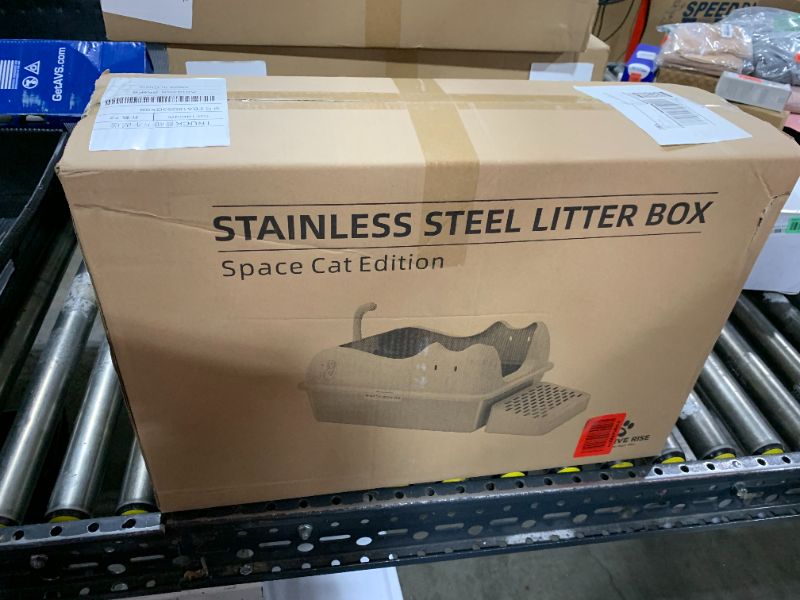 Photo 1 of Pawsitive Rise XL Stainless Steel Litter Box with Lid - Covered, High Sides, Non-Stick, Semi-Enclosed, Extra Large for Big Cats, Odor-Free, Includes Scoop & Cloth, Inspired by Lunar Mission