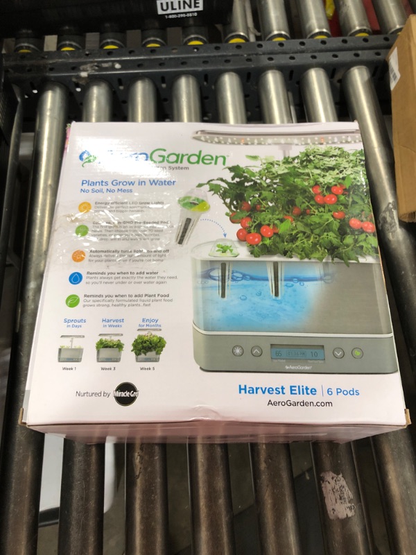 Photo 1 of AeroGarden Harvest Elite Indoor Garden Hydroponic System with LED Grow Light and Seed Kit, Holds up to 6 Pods, Stainless Steel