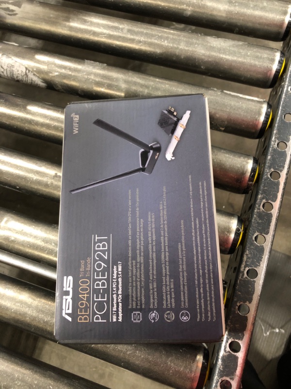 Photo 1 of ASUS PCE-BE92BT WiFi 7 PCI-E Adapter with 2 External Antennas. Supporting 6GHz Band, 320MHz, Bluetooth 5.4, WPA3 Network Security, OFDMA and MU-MIMO, only Compatible with Intel motherboards