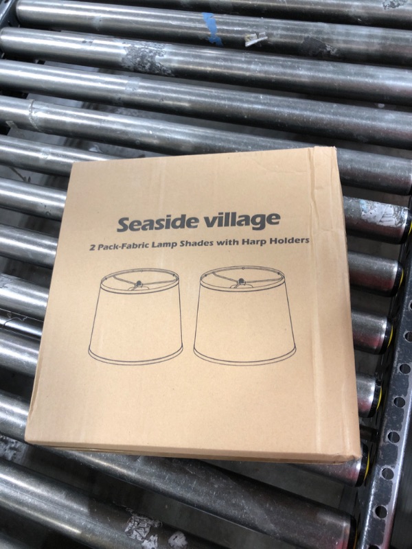 Photo 1 of Lampshades Set of 2, Drum Lampshades 11.6" Top x 12.6" Bottom x 9.8" High, Seaside village Medium Lampshades (Spider Fitter), Beige Lampshades Natural Linen Hand Crafted, Easy Assembly Required