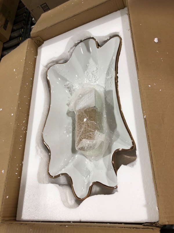 Photo 1 of MEJE 24-Inch Unique Lotus Leaf Flower Shape Bathroom Vessel Sink, Above Counter Porcelain Ceramic Vessel Vanity Sink, Art Basin, Rose Gold (Include Pop Up Drain)
