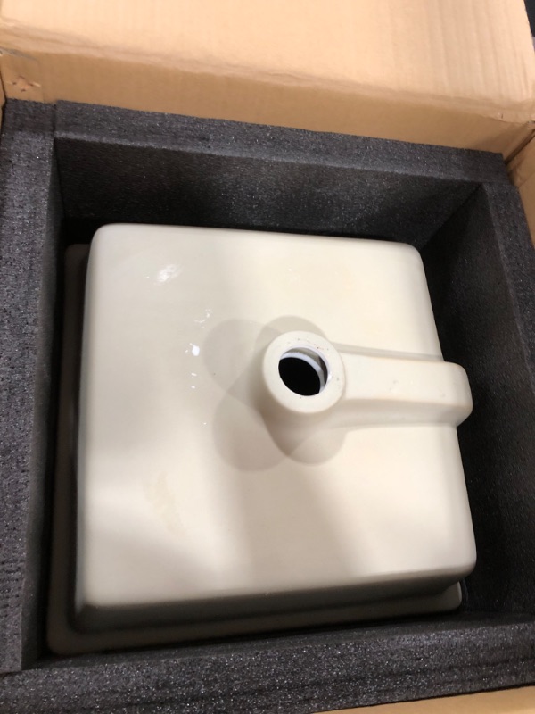 Photo 1 of KINGWONG 16 Inch Small Square White Undermount Bathroom Sink 16.15" x 16.15" Vanity Under Counter Basin Porcelain Rectangle Vessel Sink for Tiny Place Opening Size 14.17" x 14.17" Lavamanos Para Baños