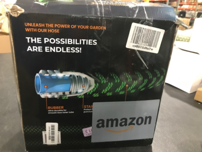 Photo 1 of PowerFlow Garden Hose, NON-EXPANDABLE 100ft Premium Quality Stainless Steel Metal Water Hose with Durable Fabric Skin, Hose For Commercial, Residential Use, Bonus 10-way Spray Nozzle (100 Ft, Green)