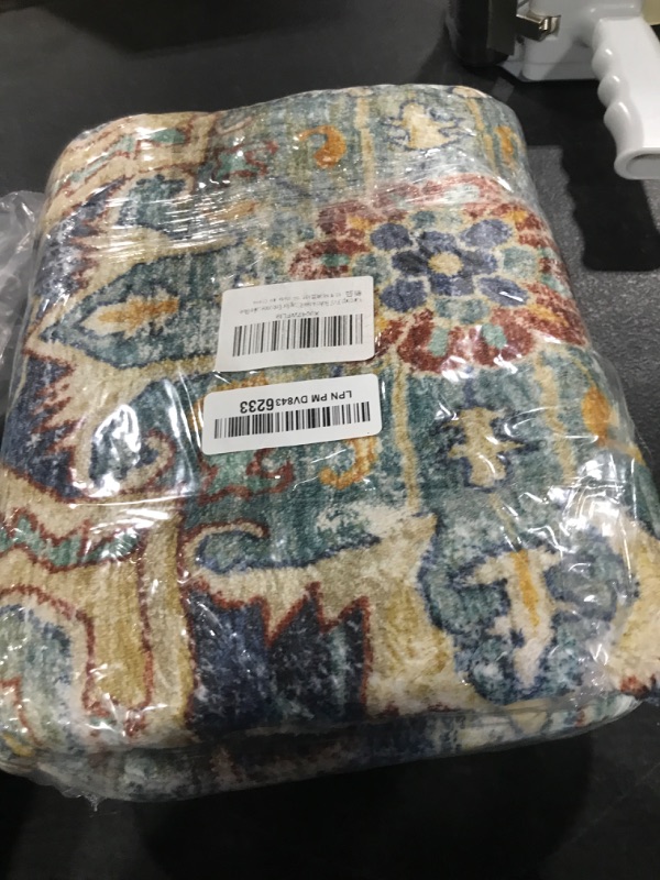Photo 1 of Yancorp 3'x5' Boho Area Rug for Bedroom Non Slip Washable Rug Vintage Carpet Living Room Indoor Door Mat Bedroom Kitchen Entryway Rug for Entrance Lake Blue