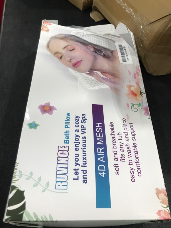 Photo 1 of Bath Pillow RUVINCE Ergonomic Luxury Bathtub Pillow with Head,Neck, Shoulder and Back Support, 4D Bath Pillows for tub with 6 Powerful Suction Cups, Fits All Bathtub