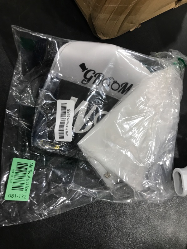 Photo 1 of JaGely 4 Pcs Bachelor Party Accessories Include Bachelor Party Hat and Veil Groom Sash Sunglasses for Groom Wedding Favors(Black White,Groom to Be)