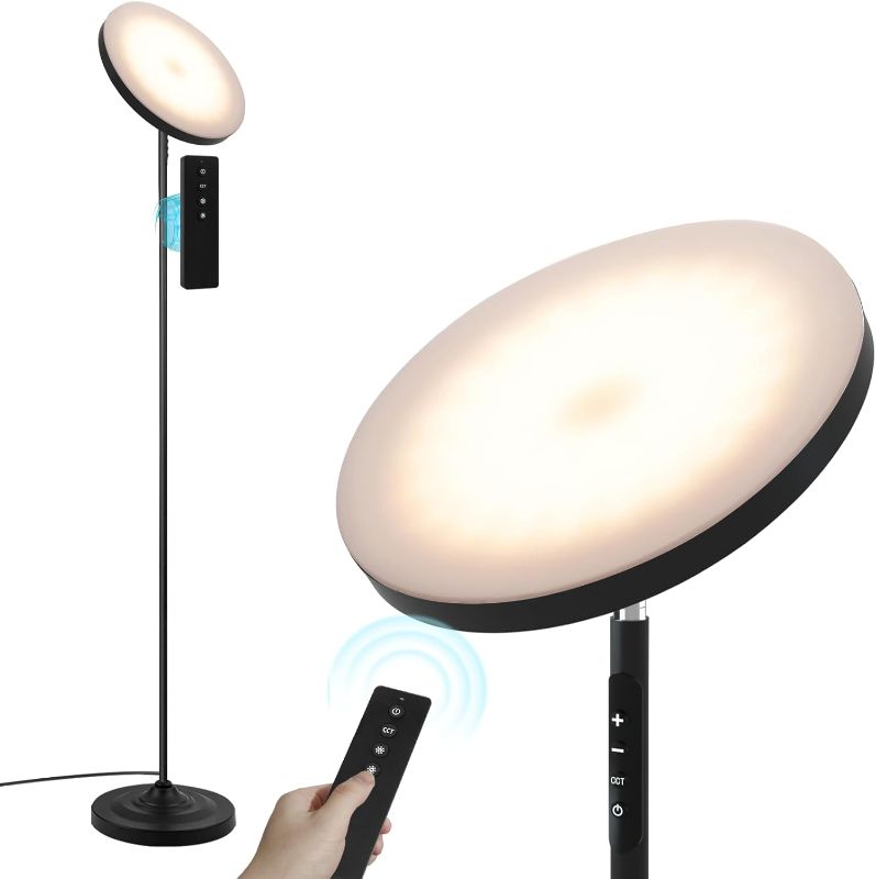 Photo 1 of Upgraded Floor Lamp, 36W/3600LM Super Bright Floor Lamp with Remote Control, Stepless Adjust Color Temperatures and Brightness, Torchiere Standing Lamp for Living Room Bedroom Office
