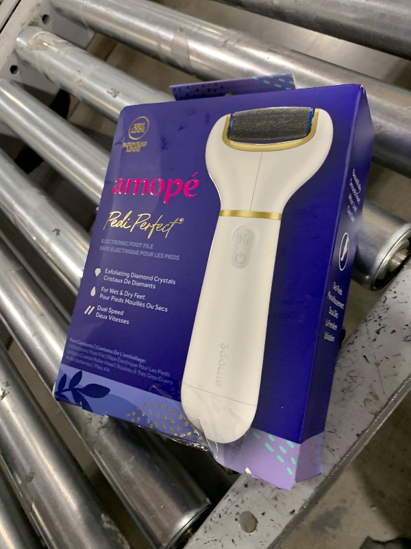 Photo 1 of Amopé Pedi Perfect Electric Callus Remover Foot File w/ Diamond Crystals, Pedicure Tool for Feet, Removes Hard & Dead Skin, Feet Scrubber & Buffer, Splashproof, w/ Extra Coarse Roller Head, 1 Count