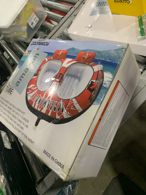 Photo 1 of ZOOMBROS Towable Tubes for Boating 2 Person, Water Tubes for Boats to Pull, Safety Inflatable Boat Tubes and Towables, Water Sport Towables with Drainage, Quick Connector, Large Capacity