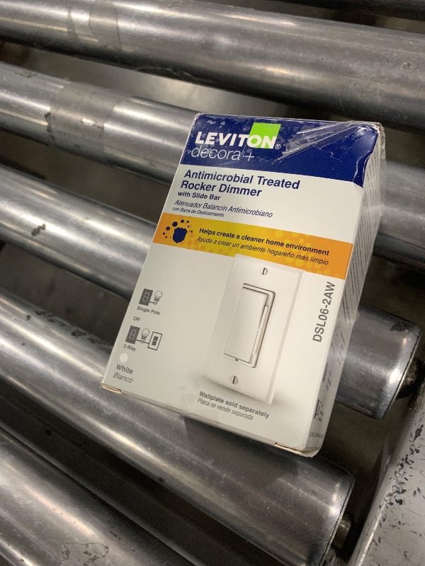 Photo 1 of Leviton Decora Slide Dimmer Switch Antimicrobial Treated for Dimmable LED, Halogen and Incandescent Bulbs, DSL06-2AW, White