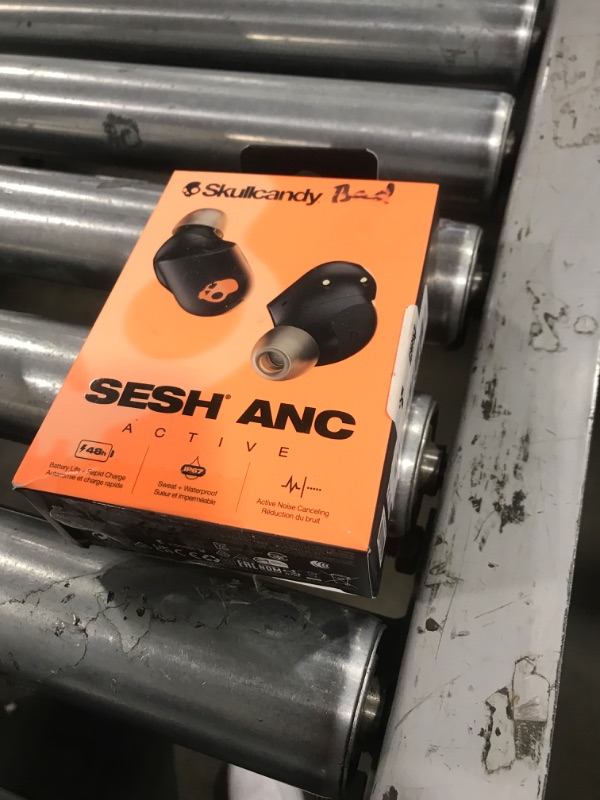 Photo 1 of Skullcandy Sesh ANC Active Wireless Earbuds, Bluetooth Headphones, Noise Cancelling, Up to 48 Hours Battery, Stabilizing Fit Grip, Sweat and Waterproof, Microphone for iPhone Android - Black/Orange