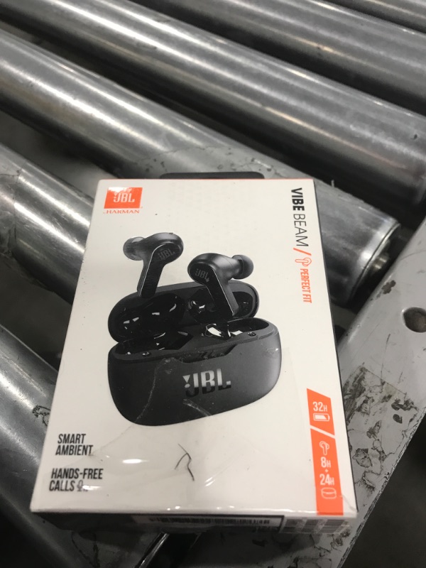 Photo 1 of JBL Vibe Beam - True Wireless JBL Deep Bass Sound Earbuds, Bluetooth 5.2, Water & Dust Resistant, Hands-free call with VoiceAware, Up to 32 hours of battery life (Black)