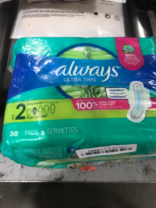 Photo 1 of Always Ultra Thin, Feminine Pads for Women, Size 2 Long Super Absorbency, with Wings, Unscented, (Pack of 42)