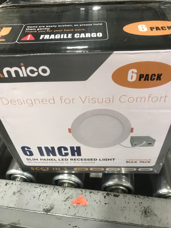 Photo 1 of Amico 6 Pack 6 Inch 5CCT Ultra-Thin LED Recessed Ceiling Light with Junction Box, 2700K/3000K/3500K/4000K/5000K Selectable, 12W Eqv 110W 1050LM Brightness Dimmable Canless Wafer Downlight, ETL & FCC