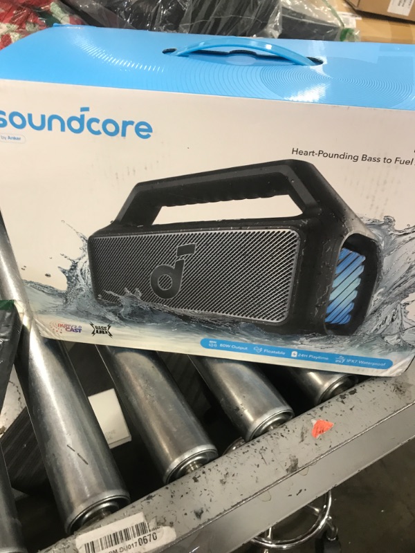 Photo 1 of Soundcore Boom 2 Outdoor Speaker, 80W, Subwoofer, BassUp 2.0, 24H Playtime, IPX7 Waterproof, Floatable, RGB Lights, USB-C, Custom EQ, Bluetooth 5.3, Portable for Outdoors, Camping (Renewed)
