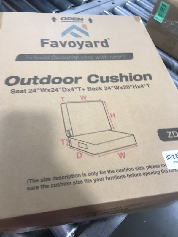 Photo 1 of Favoyard Deep Seat Patio Cushion 24 x 24 x 4 in Waterproof Seat & Back Cushion Set with Color Fade Resisitant Pattern, Portable Handle, Attach Straps, Zipper on Removable Cover for Outdoor Furniture