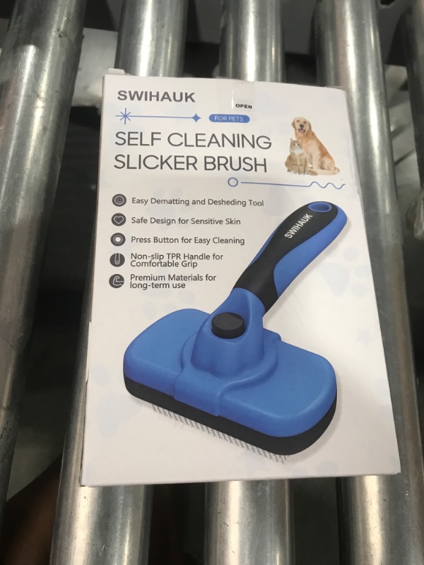 Photo 1 of Swihauk Self Cleaning Slicker Brush - Skin Friendly Deshedding Grooming Tool for Dogs & Cats, Suitable for Shedding & Haired Pets, with Pet Supplies Accessories, Blue
