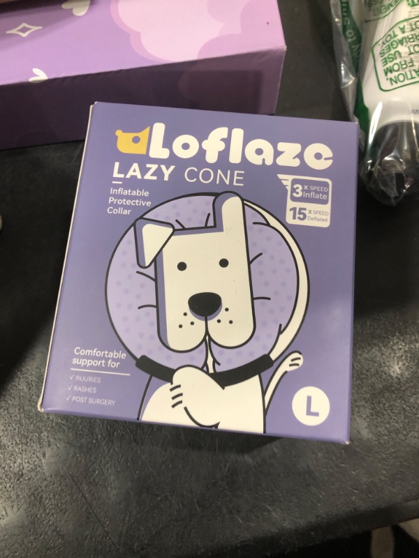 Photo 1 of Loflaze Soft Inflatable Dog Cone Collar Alternative After Surgery - Dog Neck Donut E Collar for Large Medium Small Dogs Cats Post Surgery - Recovery Collar to Stop Licking - Grey, L