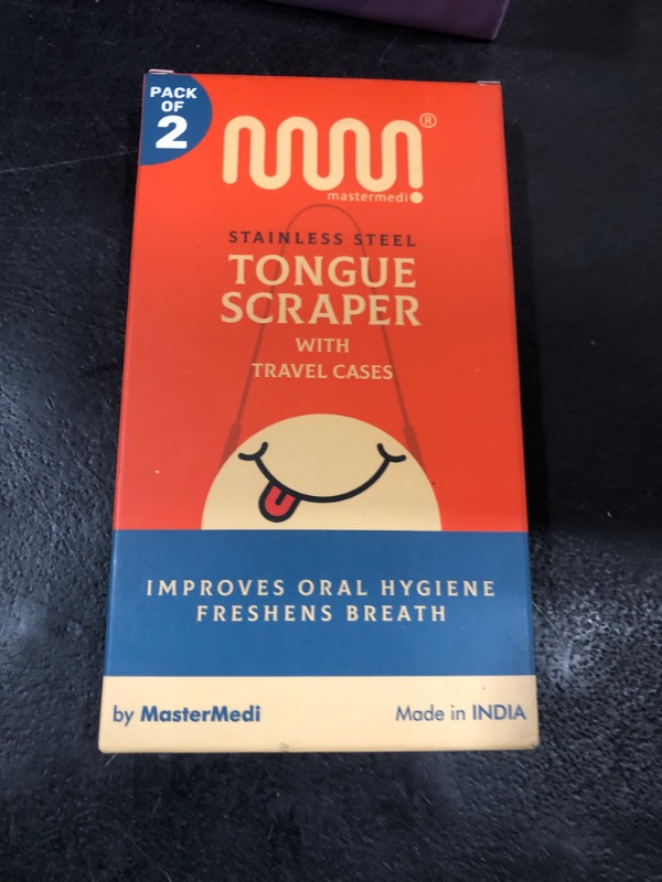 Photo 1 of MasterMedi Tongue Scraper for Adults with Multicolor Travel Cases (2 Pack), 100% Stainless Steel, Reduce Bad Breath, Tongue Scrubber, Easy to Use, Tongue Cleaner for Oral Care & Hygiene