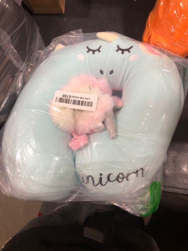 Photo 1 of Toddler Neck Pillow, Kids Travel Neck Pillow for Traveling with Eye Mask, Toddler Cute Unicorn Airplane Travel Essentials, Memory Foam Car Flight Sleeping Headrest for Baby Boy Girl Child Gift (Blue)