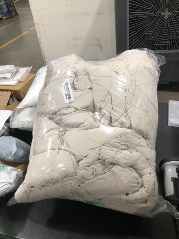 Photo 1 of CozyLux California King Beige Comforter Set Beige Cal King Bed Set 7 Pieces Cream Off White Pinch Pleat Cali King Bedding Set with Comforter, Sheets, Pillowcases & Shams