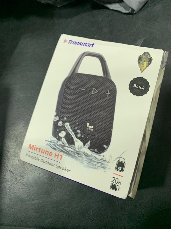 Photo 1 of Tronsmart Mirtune H1 Outdoor Bluetooth Speaker, Portable Speaker, 20H Playtime, Loud Sound and Punchy Bass, Integrated Carabiner, IPX7 Waterproof, Customize EQ, BT 5.3 for Cycling, Hiking(Black)