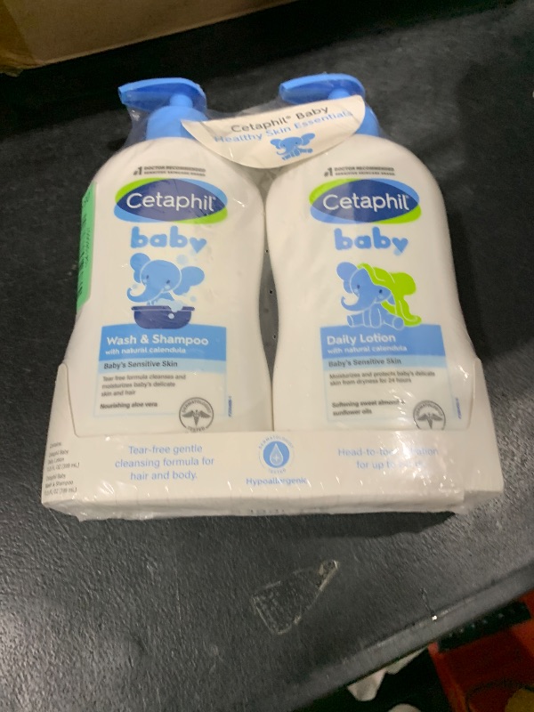 Photo 1 of Cetaphil Baby Wash & Shampoo Plus Body Lotion, Healthy Skin Essentials, Head to Toe Hydration for up to 24 Hours, for Delicate, Sensitive Skin, 2-Pack,White