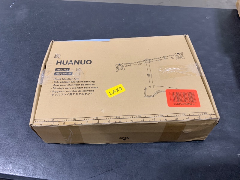 Photo 1 of HUANUO 32 inches Dual Monitor Stand up to 17.6lbs per Arm, High-Grade Aluminum Free-Standing Dual Monitors Mount for 2 Screens. Fully Adjustable Dual Monitor Stand for Desk with Tilt, Swivel, Rotation