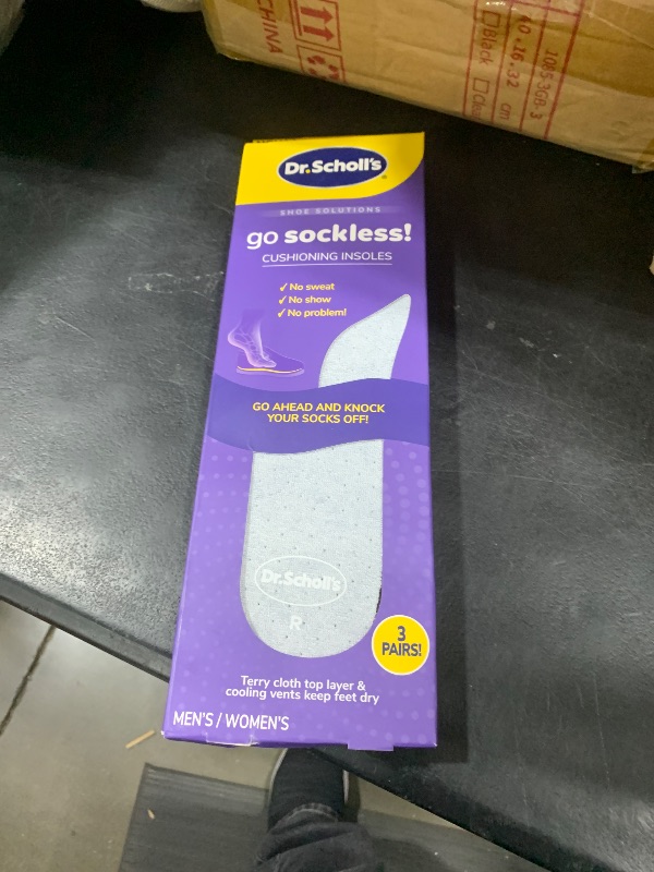 Photo 1 of Dr Scholl’s Go Sockless! Cushioning Insoles for Women Men Unisex, 3 Pairs, Trim to Fit - Absorbs Moisture to Keep Feet Dry, Shoe Inserts for Women Men with Plush Terry Cloth Layer for Added Comfort