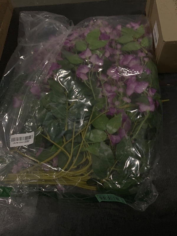 Photo 1 of DearHouse 12 Pack 1 Piece 3.6 Feet Artificial Flowers Silk Wisteria Vine Ratta Hanging Flower for Wedding Garden Floral DIY Living Room Office Decor (Purple)
