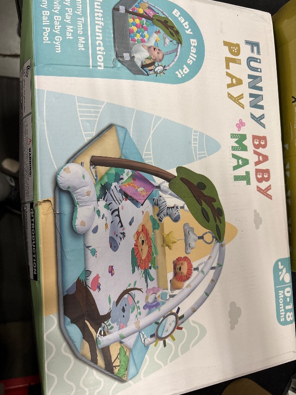 Photo 1 of Baby Gym Play Mat, 8-in-1 Tummy Time Mat & Ball Pit with 6 Toys, Washable Baby Activity Play Mat for Visual, Hearing, Sensory, Motor Development, Baby Toys Gift for Toddler Infant 0-3-6-9-12 Month