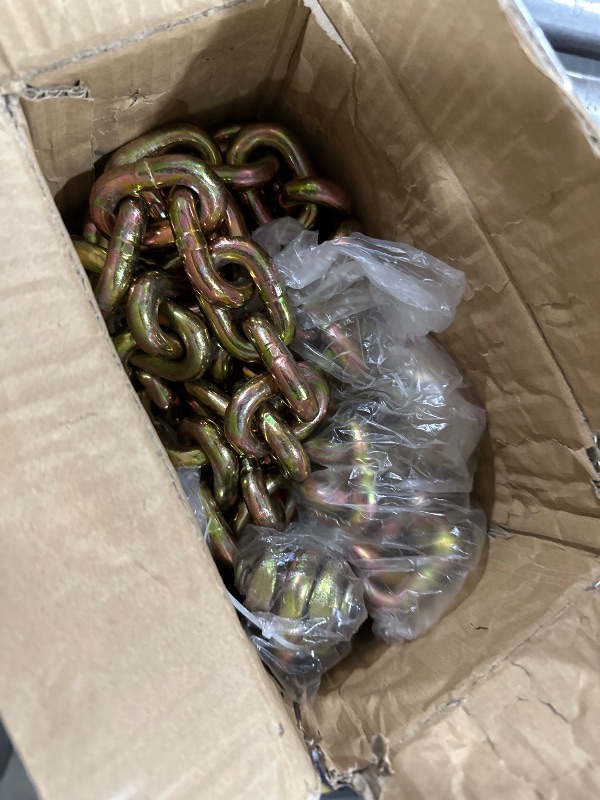 Photo 1 of YATOINTO G80 Transport Binder Chain 3/8 Inch x 10 Foot Safety/Binder Chain with Clevis Grab Hooks 7,100 lbs Safe Working Load Logging Chain for Transporting Towing Tie Down Binding Equipment
