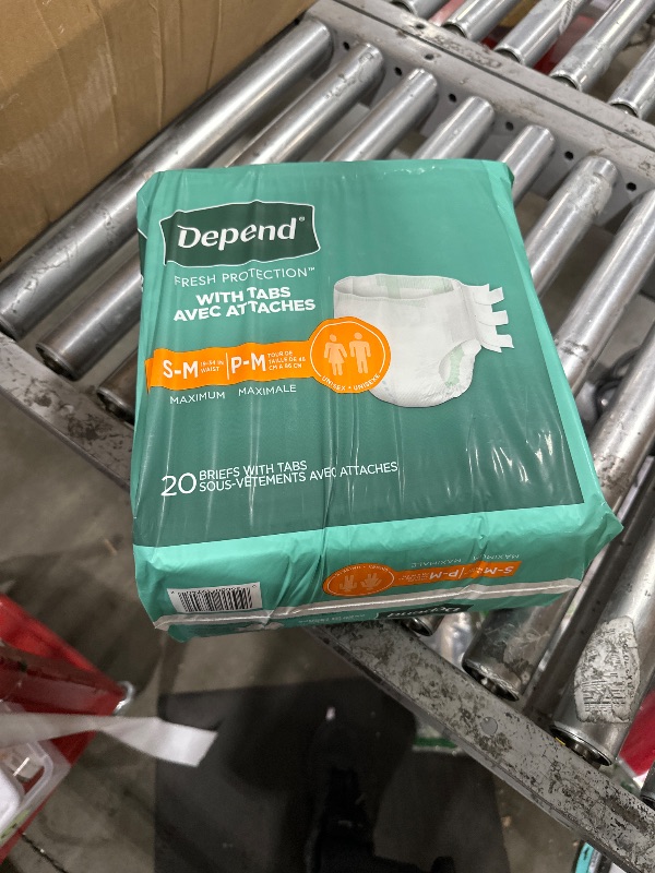 Photo 1 of Depend Protection with Tabs, Maximum Briefs S/M, 20 Count 19-34 in Waist