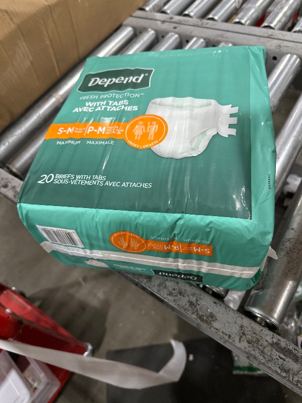 Photo 1 of Depend Protection with Tabs, Maximum Briefs S/M, 20 Count 19-34 in Waist