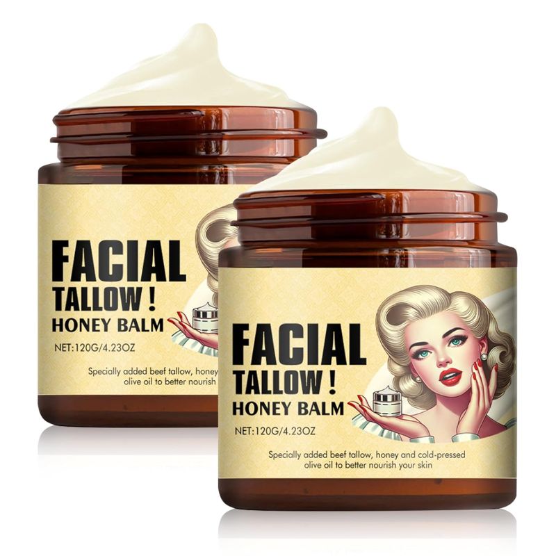 Photo 1 of Whipped Beef Tallow and Honey Balm, Grass Fed Grass Finished Face Cream, Whipped Tallow Honey Balm Moisturizer,Natural Face and Body Moisturizer(2 Bottles)