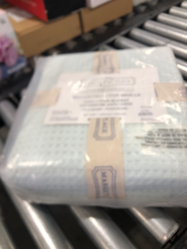 Photo 1 of 100% Cotton Waffle Weave Bed Blanket | Soft, Breathable, and Lightweight Blanket for All-Season | Perfect for Layering | Brielle Collection (Full/Queen, ICY Blue)