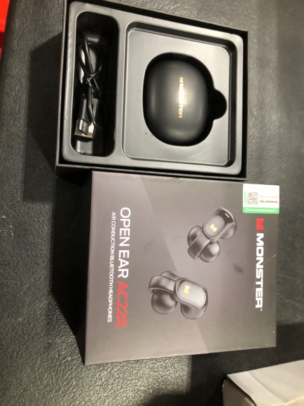 Photo 1 of Monster Open Ear AC228 Wireless Headphones, Clip-On Earbuds, Adaptive Comfort, Immersive Audio, Bluetooth 6.0 Open Ear Earphones with ENC Clear Call, 30H Playtime, IPX5 Water Resistant, Black