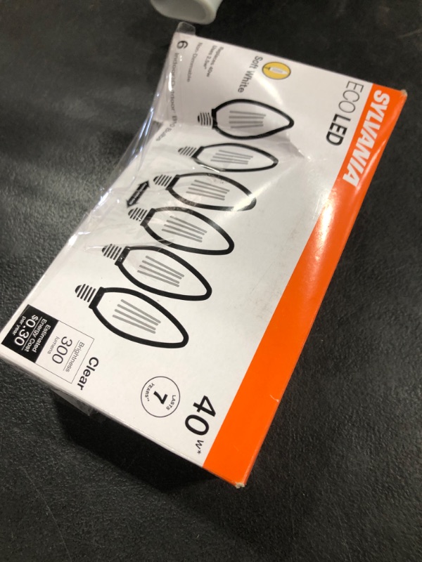 Photo 1 of SYLVANIA ECO LED B10 Light Bulb, 40W=2.5W, 7 Year, 300 Lumens, Non-Dimmable, Clear, 2700K, Soft White - 6 Pack (40878)